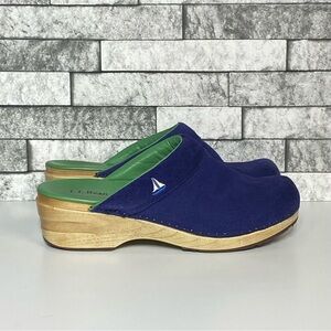 LL Bean Womens 7.5 Blue Suede Clogs Mules